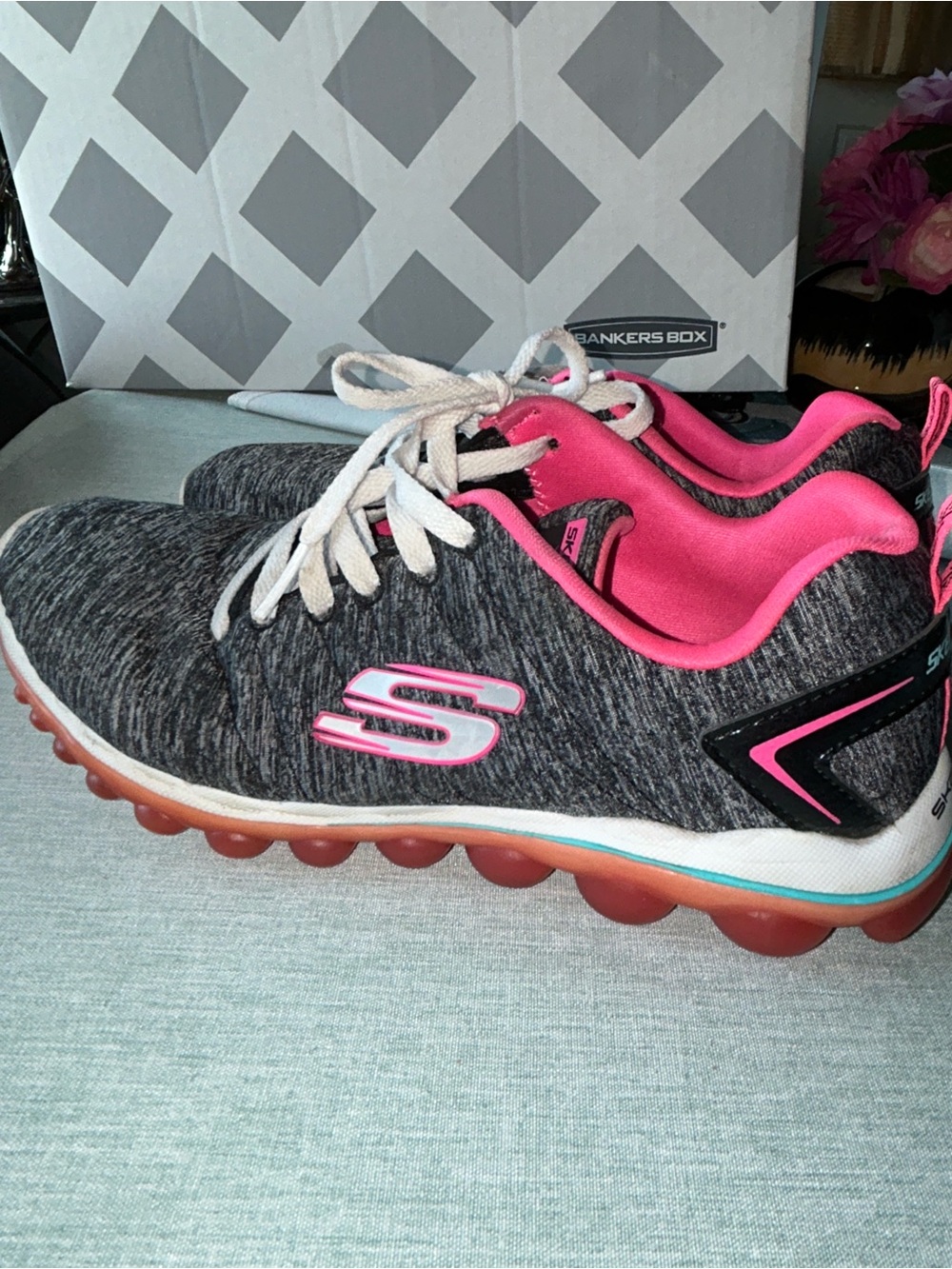 Skechers Air Women's Gray & Hot Pink Athletic Slip-On Sneakers